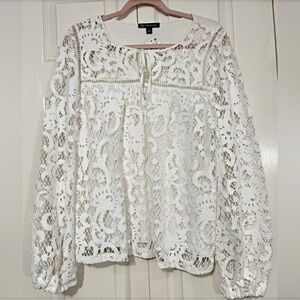 NWT INC International Concepts, White Lace Long Sleeve Blouse